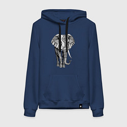 Толстовка-худи хлопковая женская Нарисованный слон, цвет: тёмно-синий