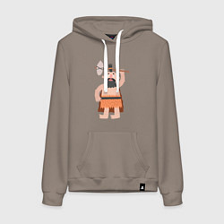 Толстовка-худи хлопковая женская Первобытный с топором, цвет: утренний латте