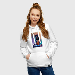 Толстовка-худи хлопковая женская Кот со скрипкой в космосе, цвет: белый — фото 2