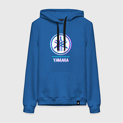 Толстовка-худи хлопковая женская Значок Yamaha в стиле glitch, цвет: синий