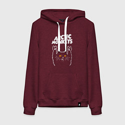 Толстовка-худи хлопковая женская Arctic Monkeys rock cat, цвет: меланж-бордовый