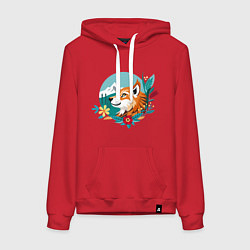 Женская толстовка-худи Лиса и горы среди цветов