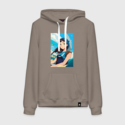Толстовка-худи хлопковая женская Девочка и океан, цвет: утренний латте