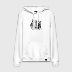 Толстовка-худи хлопковая женская Медведь улыбается, цвет: белый