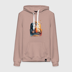 Женская толстовка-худи Веселый котик с попкорном