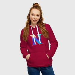 Толстовка-худи хлопковая женская Буква N градиент - нейросеть, цвет: маджента — фото 2