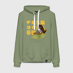 Толстовка-худи хлопковая женская Саку и Юкичи - Кот мастер на все лапки, цвет: авокадо