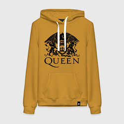 Толстовка-худи хлопковая женская Queen - logo, цвет: горчичный