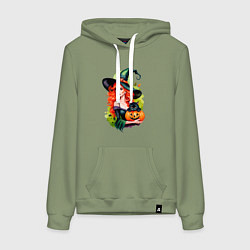 Женская толстовка-худи Рыжая ведьма с тыквой и черным котом