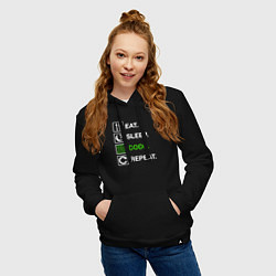 Толстовка-худи хлопковая женская Eat Sleep Code Repeat, цвет: черный — фото 2
