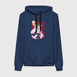 Толстовка-худи хлопковая женская Пиво - тян, цвет: тёмно-синий