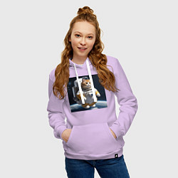 Толстовка-худи хлопковая женская Толстый котик астронавт, цвет: лаванда — фото 2