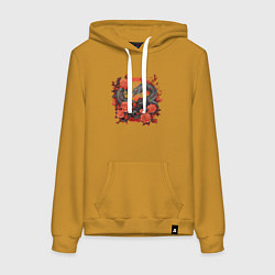 Толстовка-худи хлопковая женская Дракон в розах, цвет: горчичный