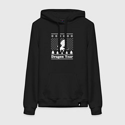 Толстовка-худи хлопковая женская Sweater dragon year, цвет: черный