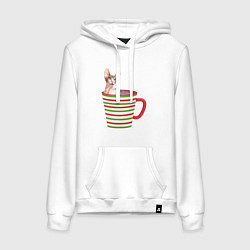 Женская толстовка-худи Сфинкс в новогодней полосатой кружке