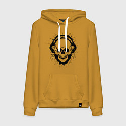 Толстовка-худи хлопковая женская Смеющийся череп, цвет: горчичный