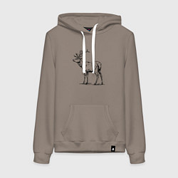 Толстовка-худи хлопковая женская Олень сзади, цвет: утренний латте