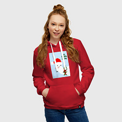 Толстовка-худи хлопковая женская Лама Санта Клаус no drama llama, цвет: красный — фото 2