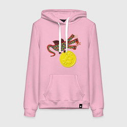 Толстовка-худи хлопковая женская Дракон с монетой Биткойна, цвет: светло-розовый