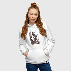 Толстовка-худи хлопковая женская Медведь в лесу играет на акустической гитаре, цвет: белый — фото 2