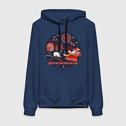 Толстовка-худи хлопковая женская Кот и лиса из сказки, цвет: тёмно-синий