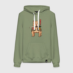 Толстовка-худи хлопковая женская Питбуль якудза самурай, цвет: авокадо