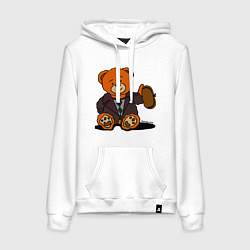 Толстовка-худи хлопковая женская Медведь Кащей с шапкой-ушанкой, цвет: белый