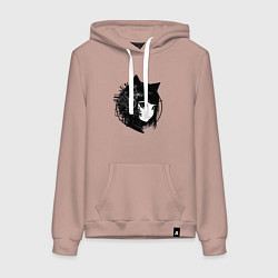 Толстовка-худи хлопковая женская Девочка кошка - киберпанк, цвет: пыльно-розовый