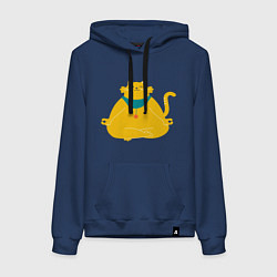 Толстовка-худи хлопковая женская Пухлый рыжий кот в позе лотоса познает дзен, цвет: тёмно-синий