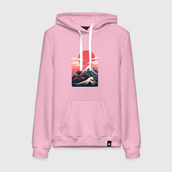 Женская толстовка-худи Горный пейзаж с солнцем