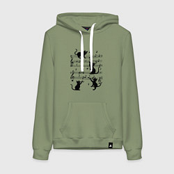 Женская толстовка-худи Черные кошки с музыкальными нотами