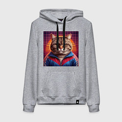 Толстовка-худи хлопковая женская Полосатый кот в спортивной куртке, цвет: меланж