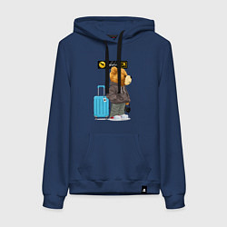 Толстовка-худи хлопковая женская Плюшевый медведь путешественник, цвет: тёмно-синий