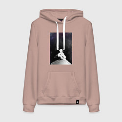 Толстовка-худи хлопковая женская Ванпанчмен Сайтама на луне, цвет: пыльно-розовый