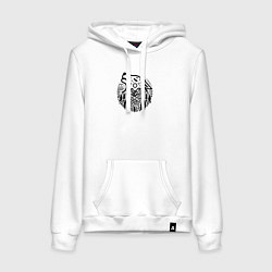 Толстовка-худи хлопковая женская Голова воющего волка с горным пейзажем, цвет: белый