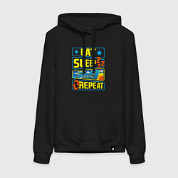 Толстовка-худи хлопковая женская Eat sleep fly, цвет: черный