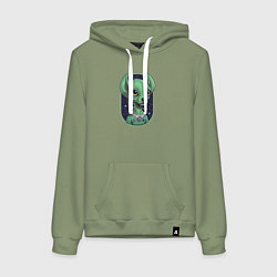 Толстовка-худи хлопковая женская Собака пришелец, цвет: авокадо