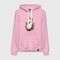 Толстовка-худи хлопковая женская Попугай какаду на ветке с листьями, цвет: светло-розовый