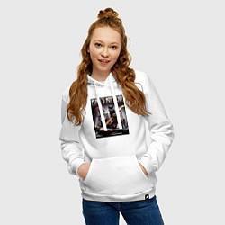 Толстовка-худи хлопковая женская Punk girl with a black cat and a guitar, цвет: белый — фото 2