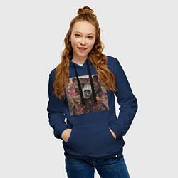 Толстовка-худи хлопковая женская Яркий медведь, цвет: тёмно-синий — фото 2