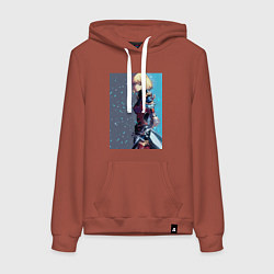 Толстовка-худи хлопковая женская Ча Хаэ Ин Поднятие уровня в одиночку, цвет: кирпичный