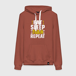 Толстовка-худи хлопковая женская Eat sleep train, цвет: кирпичный