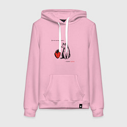 Толстовка-худи хлопковая женская Кот и сердце с надписью - что ты понимаешь, цвет: светло-розовый