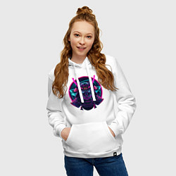 Толстовка-худи хлопковая женская Кот самурай - нейросеть, цвет: белый — фото 2