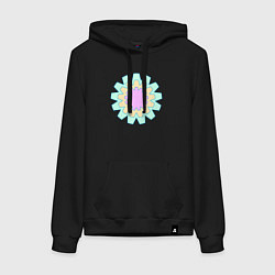Толстовка-худи хлопковая женская Круговые фигуры, цвет: черный