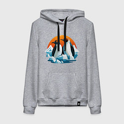 Толстовка-худи хлопковая женская Пингвины среди льдов, цвет: меланж