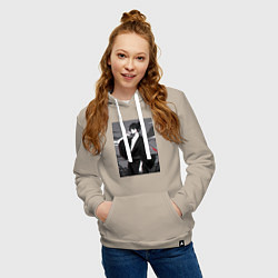 Толстовка-худи хлопковая женская Ято с катаной, цвет: миндальный — фото 2