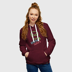 Толстовка-худи хлопковая женская Земля отстой - неон green инопланетянин, цвет: меланж-бордовый — фото 2