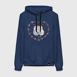 Женская толстовка-худи Коты в сердечке с розами