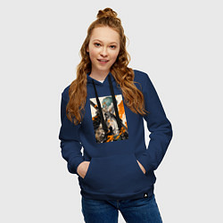 Толстовка-худи хлопковая женская Ван-Пис Зоро Ророноа фехтовальщик, цвет: тёмно-синий — фото 2